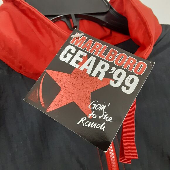 Vtg Marlboro Gear 99 Mens Pullover Windbreaker Black Red Size Large NOS NWT 1998 - Picture 4 of 9